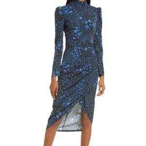 Saylor Aphrodite long sleeve puff shoulder dress In blue floral..Size Small